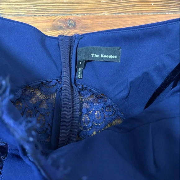 The kooples navy blue strapless lace mini evening dress size L - Picture 7 of 8